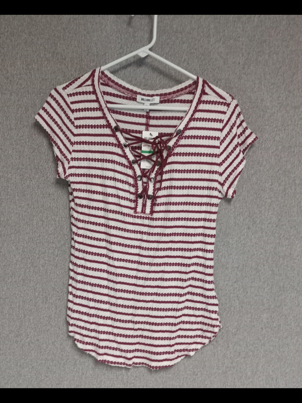 William Rast Burgundy & White Lace-Up Striped Knit Top